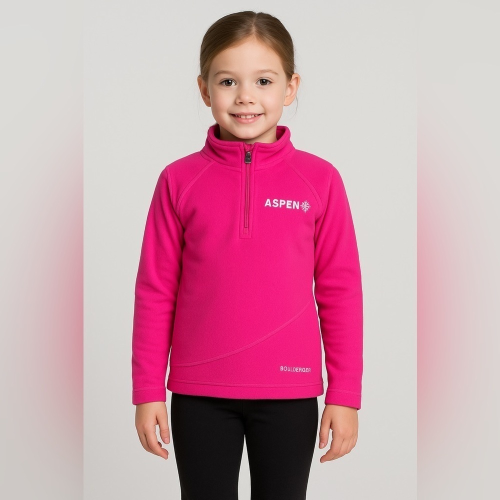 Boulder Gear Aspen Ski Resort Girls XS 4/5 Pink 1/4 Zip Pullover Fleece Jacket